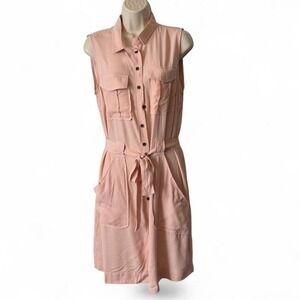 Pink Sleeveless Belted Shirt Dress, Women's Size M